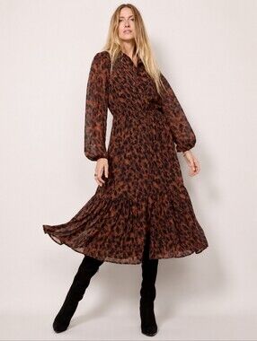 Evereve Bowie Button Front Leopard Print Midi Dress Medium